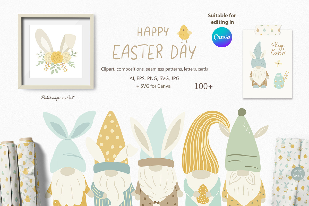 Easter Gnomes clipart & patterns, an Illustration by polikarpovaart (Photo 1 of 9)