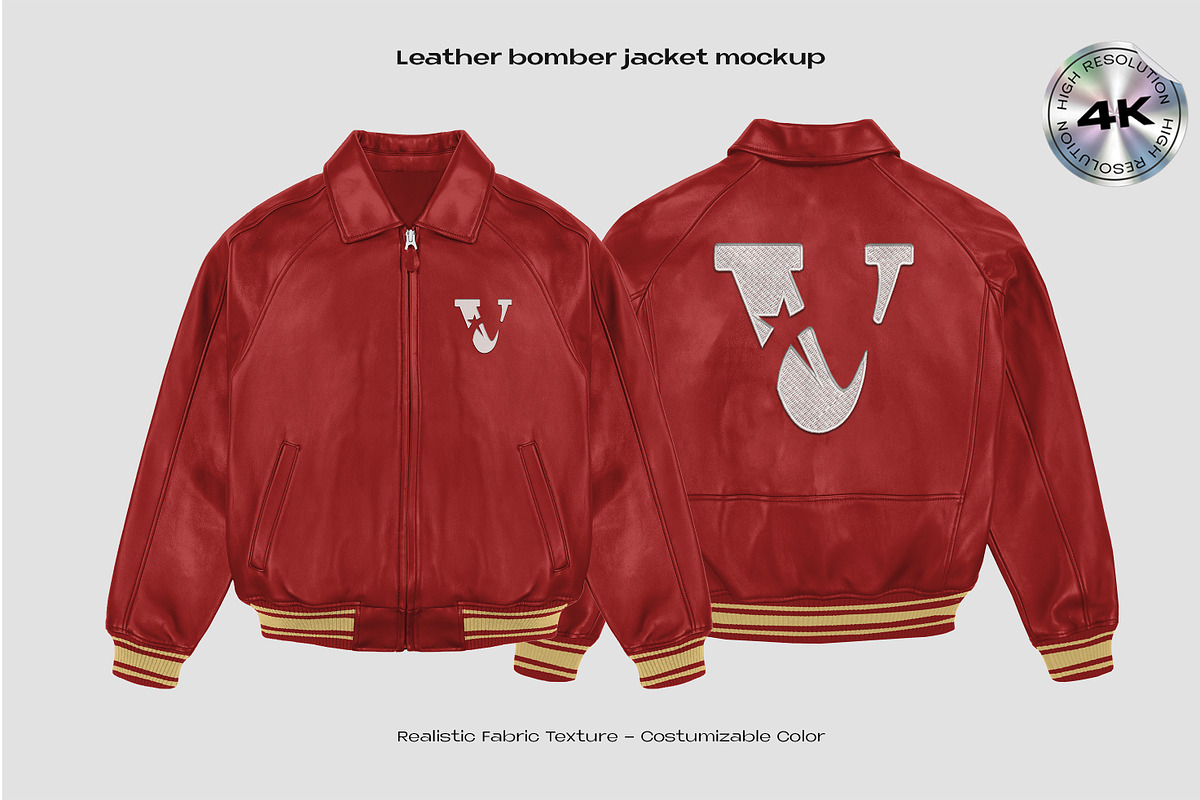 Leather bomber jacket mockup, an Apparel Mockup by Voyage Studio (Photo 1 of 3)