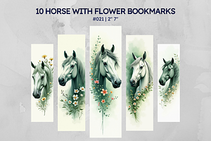 10 Horse With Flower Bookmarks