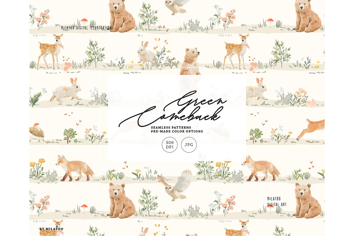 Woodland enchanted forest pattern, a Pattern Graphic by Milatoo (Photo 1 of 3)