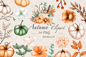 Autumn Pumpkin Watercolor Clipart