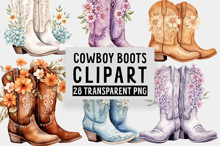 Watercolor CowBoy Boots Clipart, a Decorative Illustration by ClipCraft