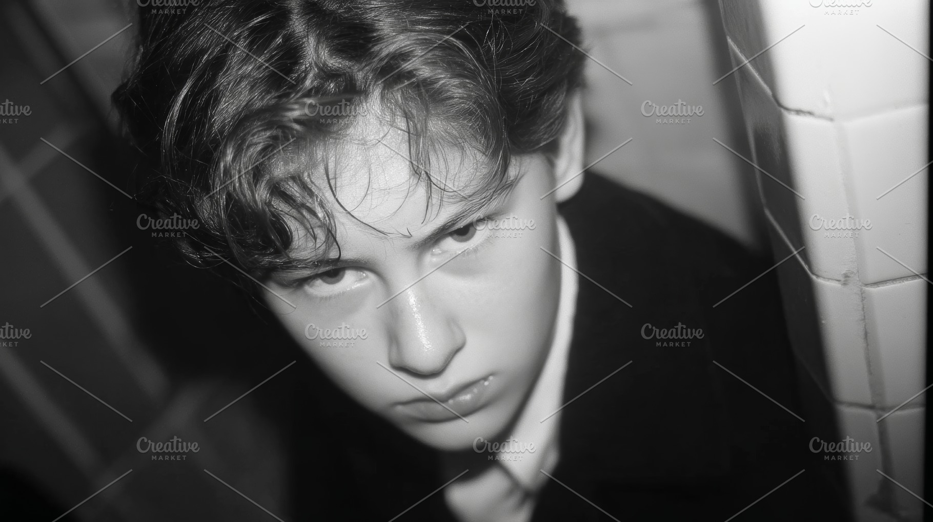 Black and white portrait of a person with an intense expression, a Photo by AS photostudio