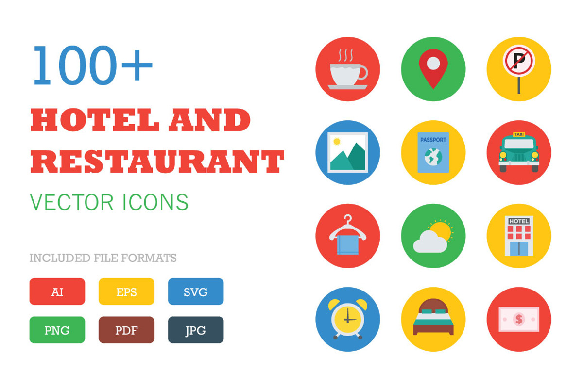 100+ Flat Hotel and Restaurant Icons, an Emoji Icon by Creative Stall (Photo 1 of 5)