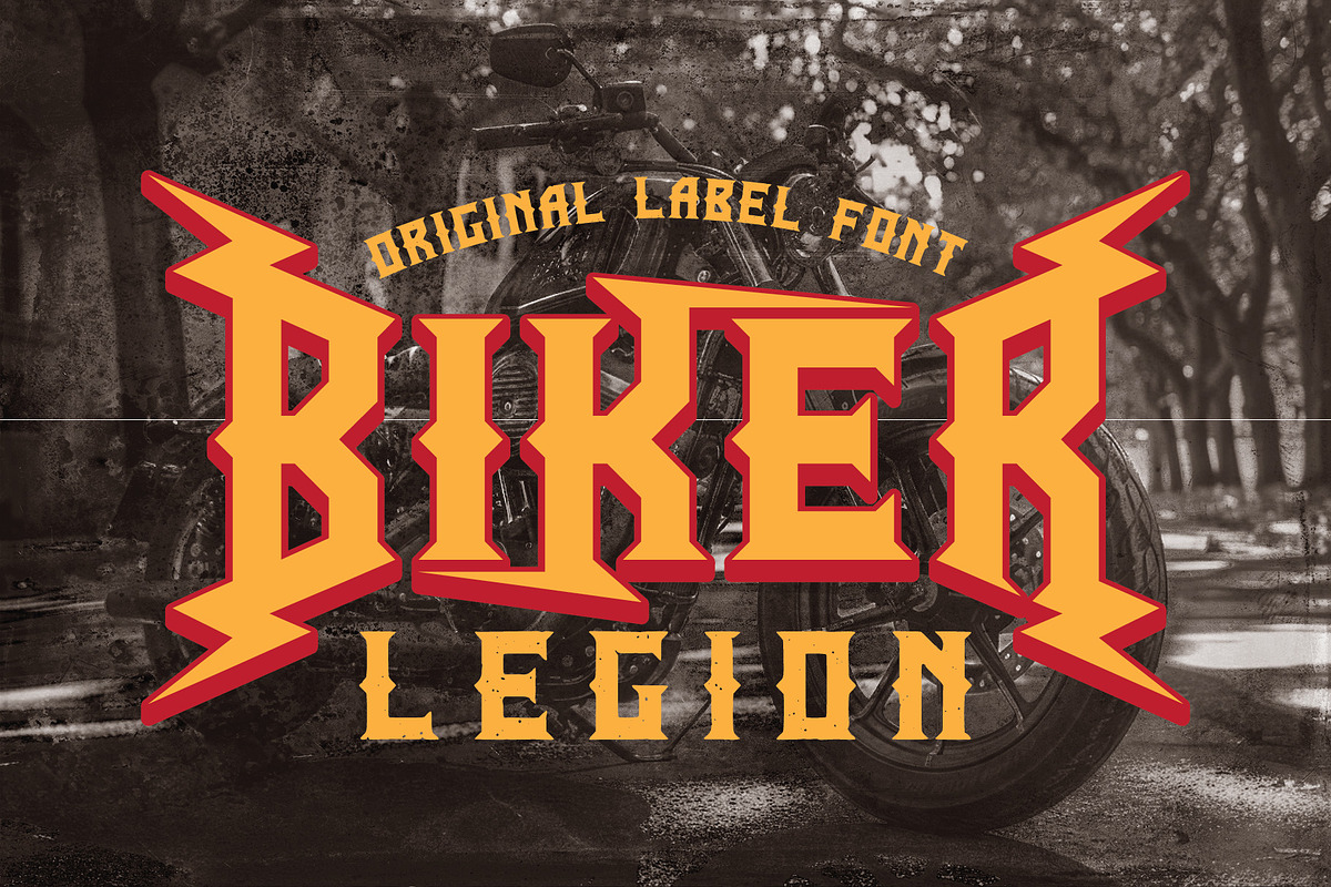 Biker Legion - Retro Label Font, a Blackletter Font by JumboDesign (Photo 1 of 5)