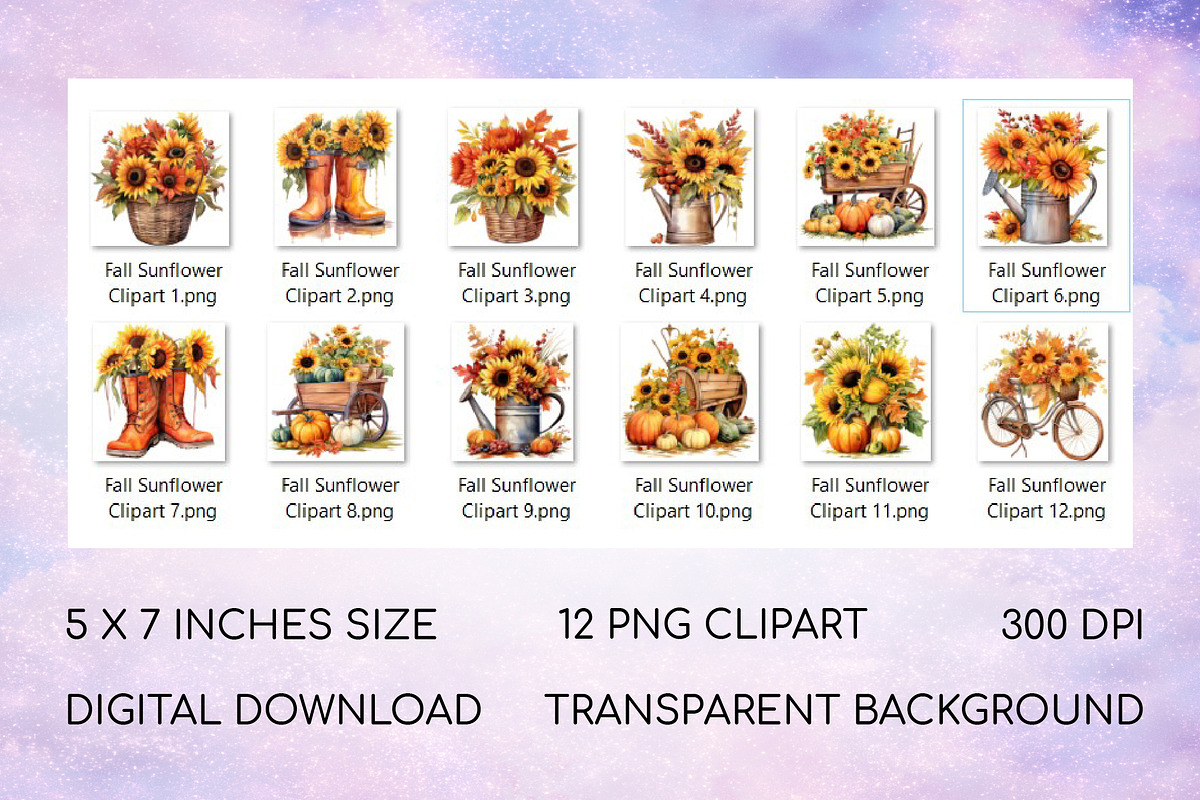 Sunflower Watercolor Autumn Clipart, a Seasonal Illustration by Orange Brush Studio (Photo 2 of 4)