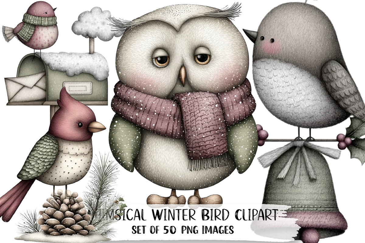 Whimsical Winter Bird Clipart, an Illustration by DreamPrint404 (Photo 1 of 7)