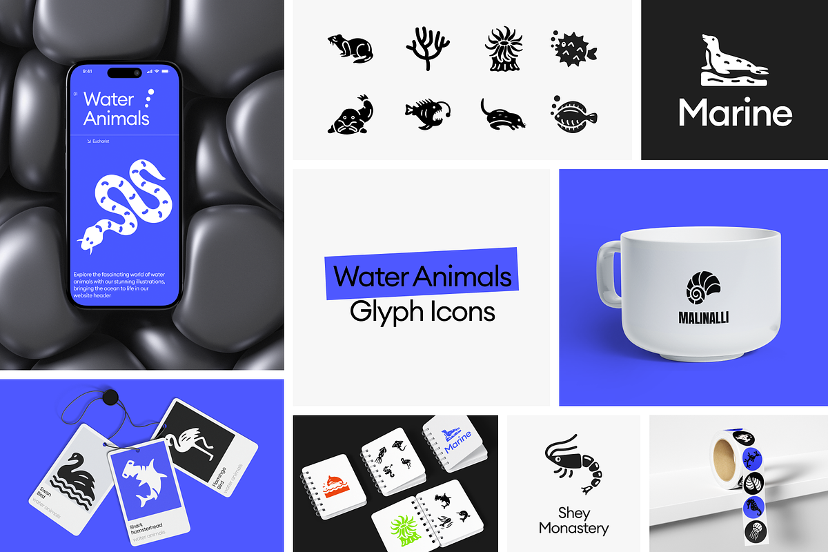 Water Animals Icons, a Solid Icon by Prosymbols (Photo 5 of 6)