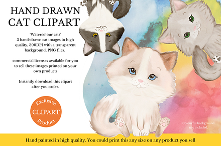 Cat Clipart, Watercolor Cat Clipart