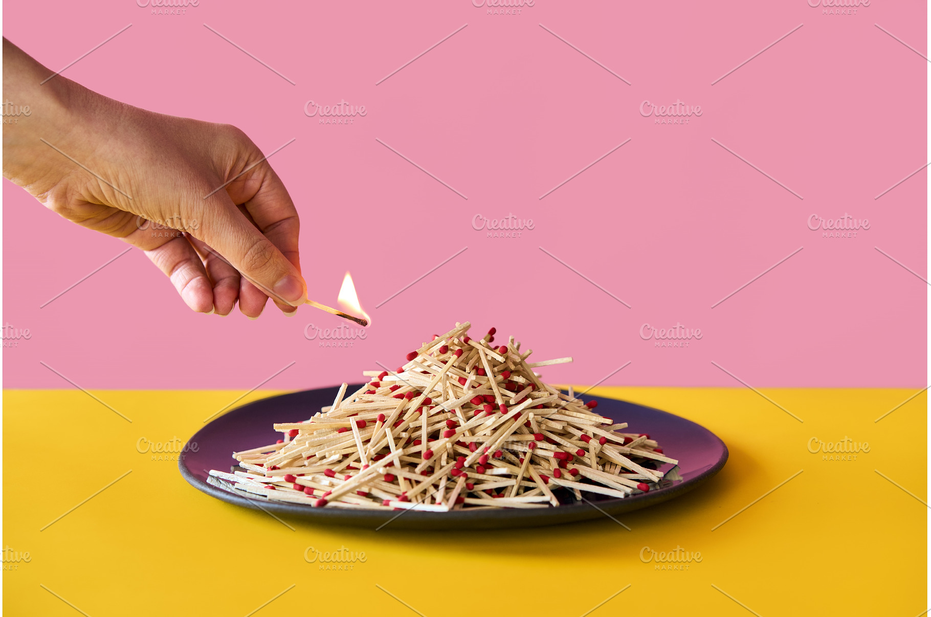 Hand holds burning matchstick above, an Arts & Entertainment Photo by Gladkov photography
