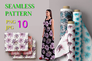 Flowers fluid art set 3., a Pattern Graphic by Digital illustration shop