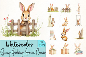 Bunny Peeking Around Corner, an Illustration by CrexoraLab