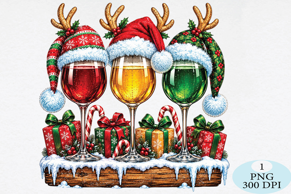 Christmas Wine Glasses PNG, a Seasonal Illustration by Daily.Designs (Photo 1 of 5)