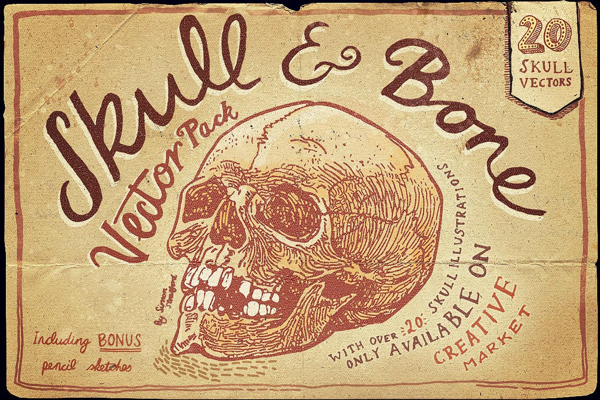 Vintage Skull and Bone Vector pack, an Illustration by Itsmesimon (Photo 1 of 11)