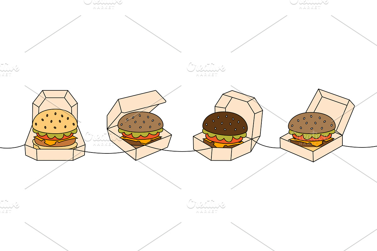 Set of burger in cardboard boxes one, a Food Illustration by GraphiShop