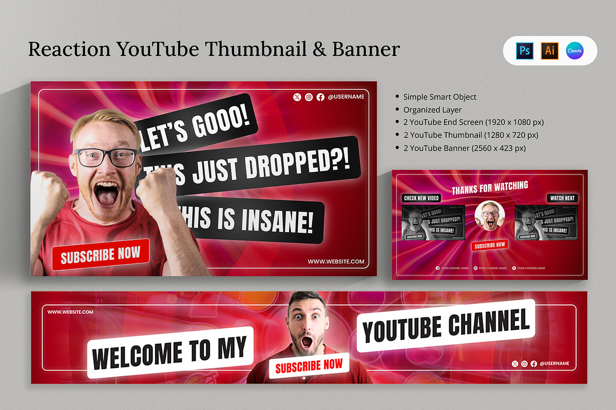 Reaction Youtube Template & Canva Te, a Social Media Template by Attype (Photo 1 of 5)