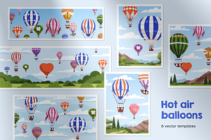 Hot air balloons flying templates, a Transportation Illustration by Good Studio