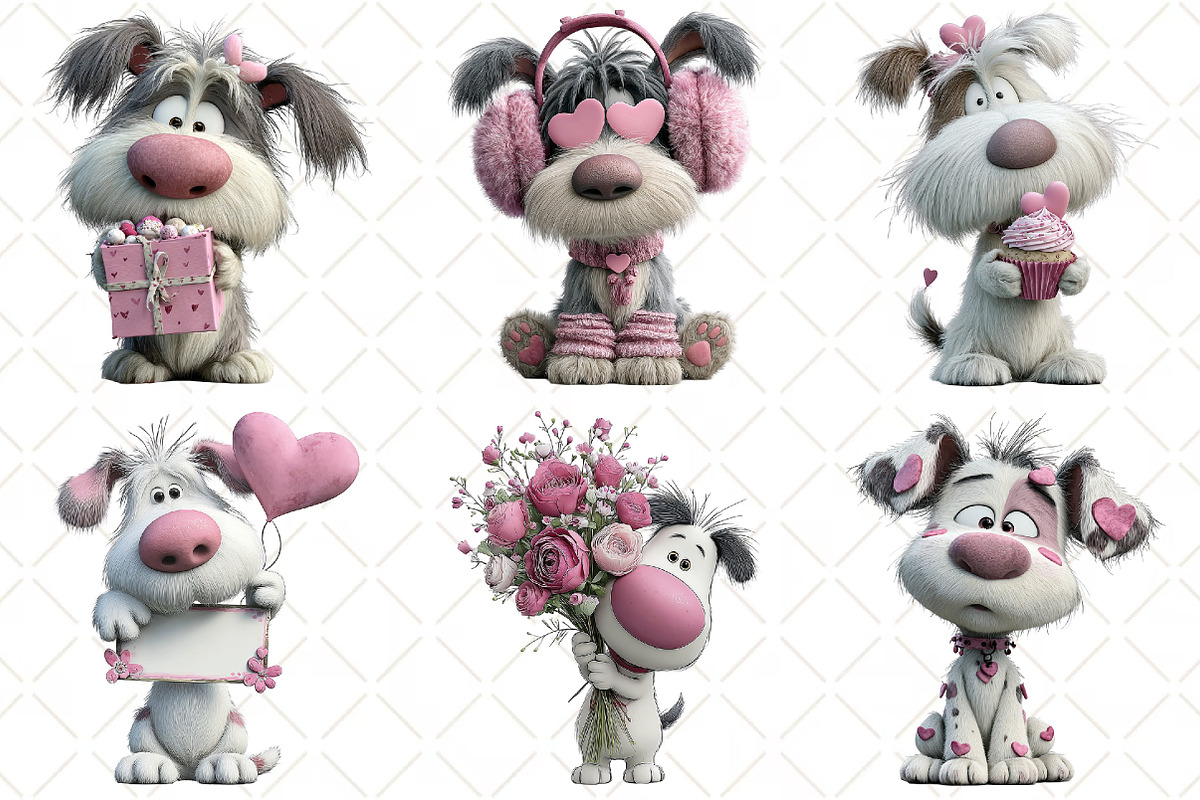 Whimsical Valentine Dog Clipart, an Illustration by Black Bird Studio (Photo 6 of 6)