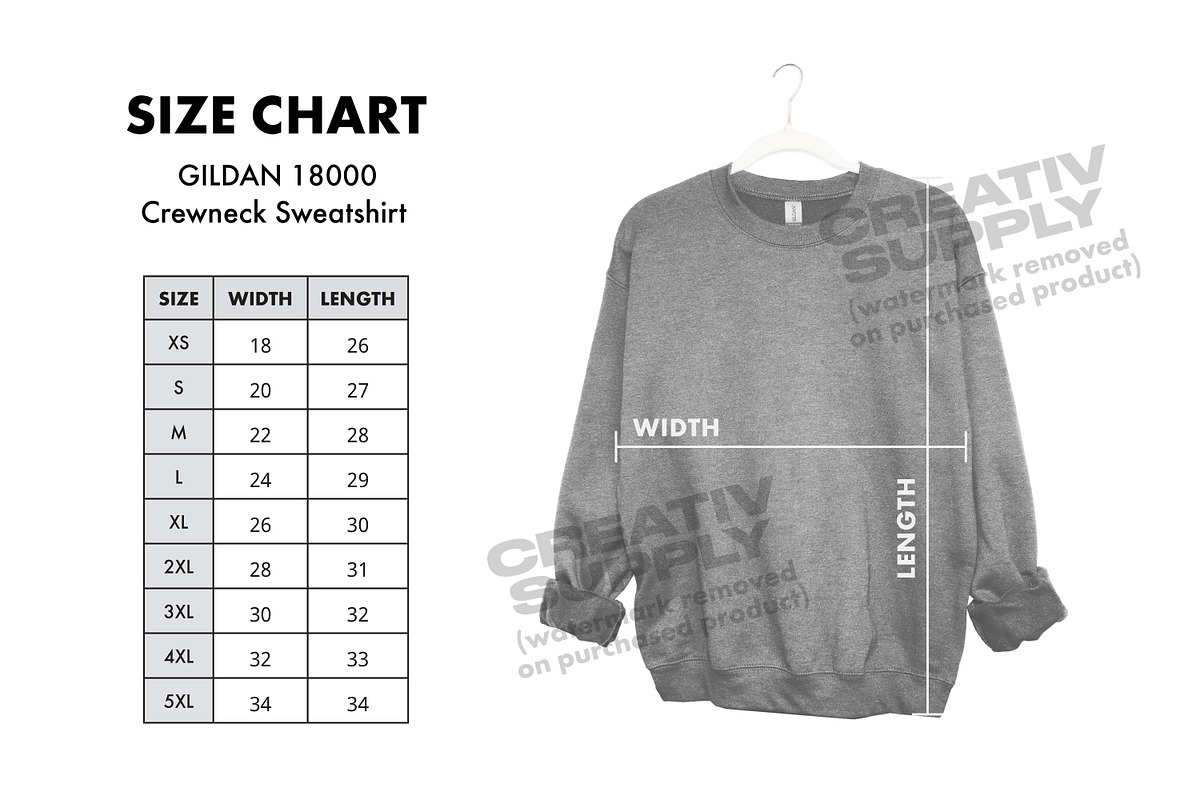Size Chart Sweatshirt Gildan 18000, a Hoody Mockup by creativsupply (Photo 1 of 4)
