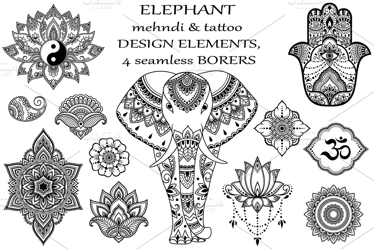 Elephant,decorative elements, a Decorative Illustration by Katika Shop (Photo 3 of 8)