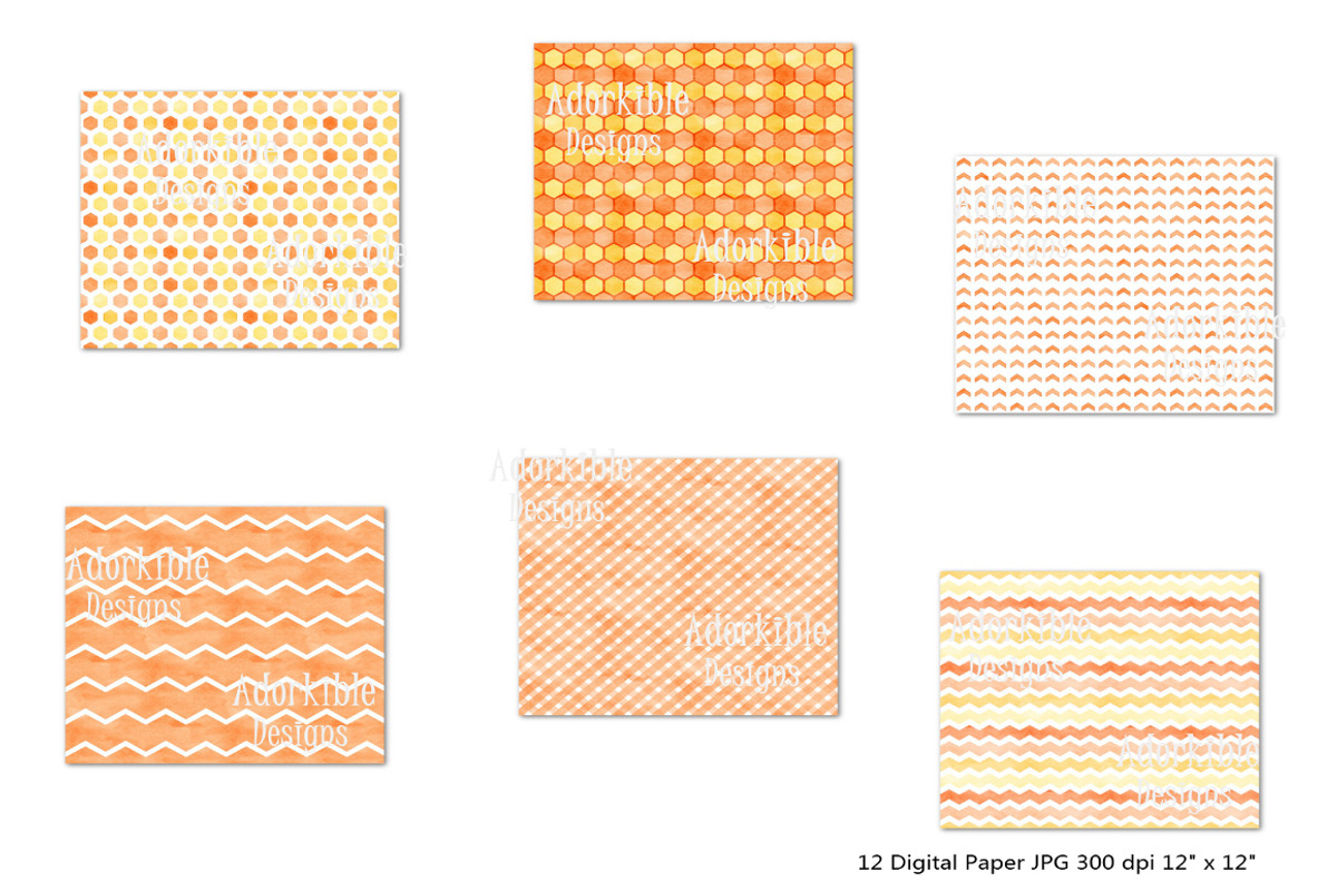 Orange & Yellow Watercolor Patterns, a Pattern Graphic by adorkible (Photo 2 of 3)