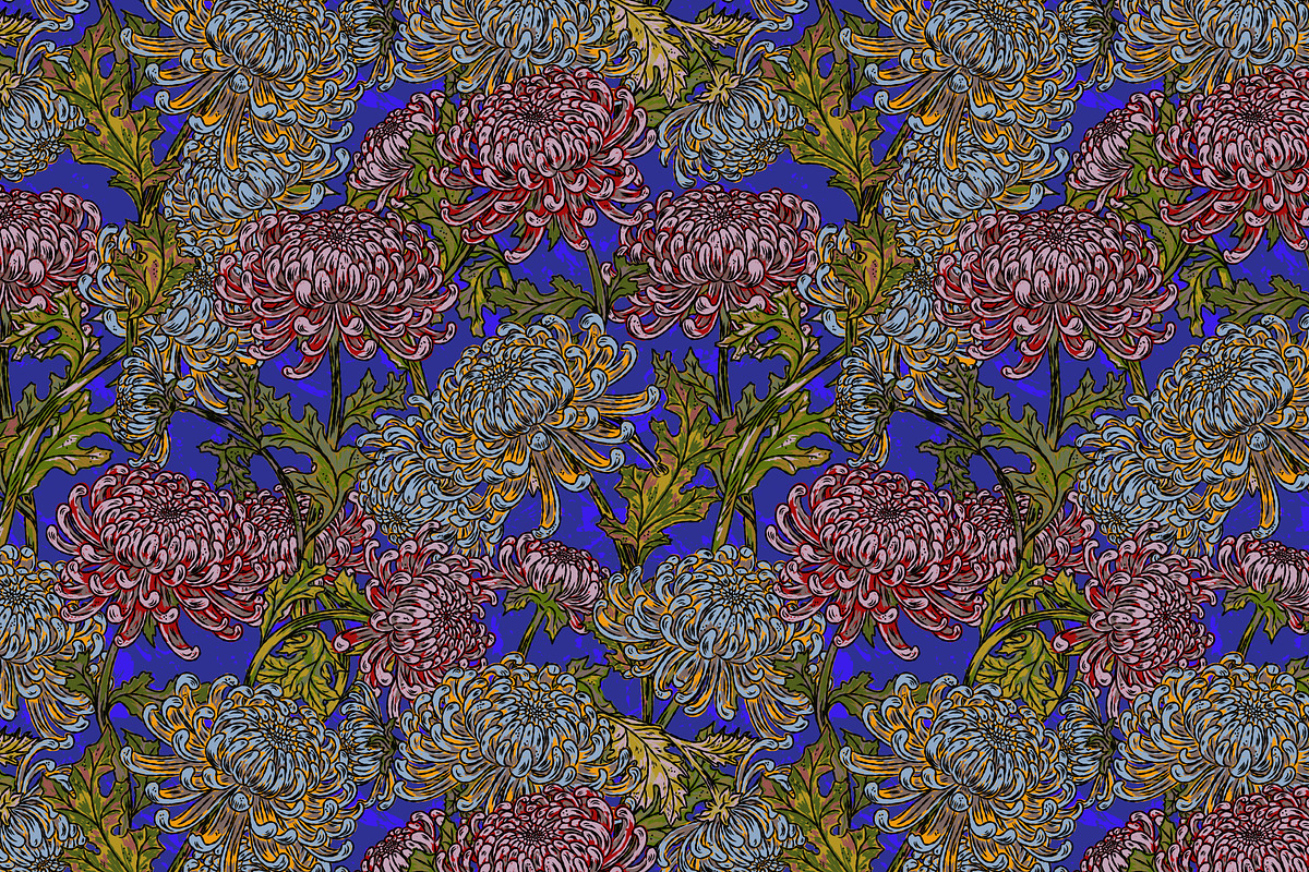 maximalist chrysanthemum botanical, a Pattern Graphic by NayaChu (Photo 4 of 9)