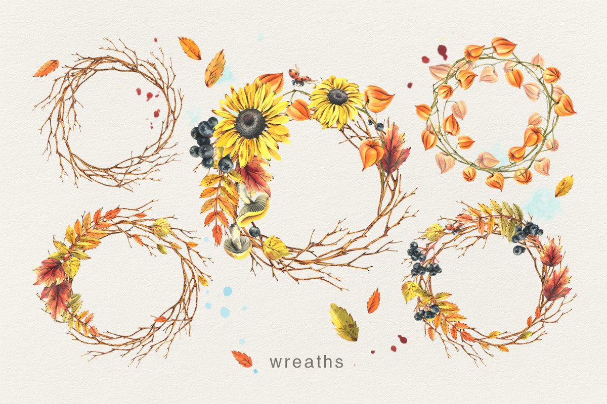 Autumn Wreaths Watercolor Clipart, an Illustration by NATASHA CHU (Photo 2 of 5)
