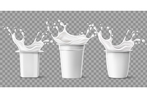 Realistic Yogurt Splashes. Plastic