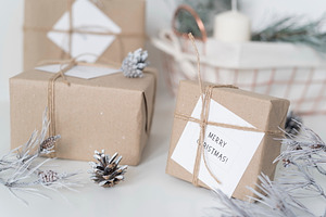 Christmas gifts containing background, snow, and white, a Holiday Photo by Kate Roubin