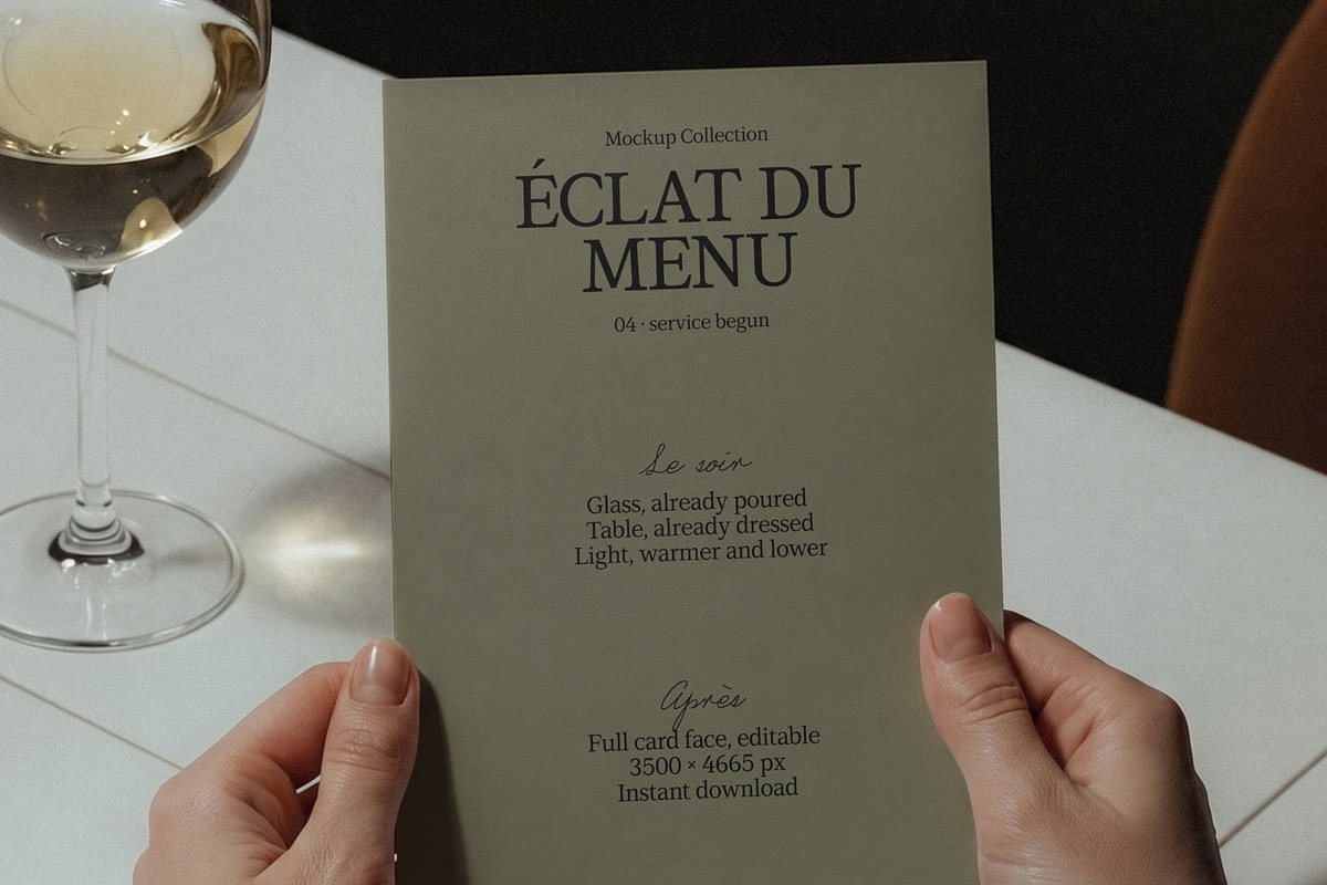 Menu Mockup PSD, Wine Bar · 04, a Merchandise Mockup by Made by Attic (Photo 1 of 3)