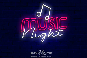 Music Night Neon PSD Editable Text, a Layer Style Add-On by TrueVector