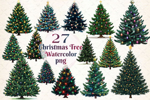 Watercolor Christmas Tree Clipart, a Work Illustration by Dream Creation