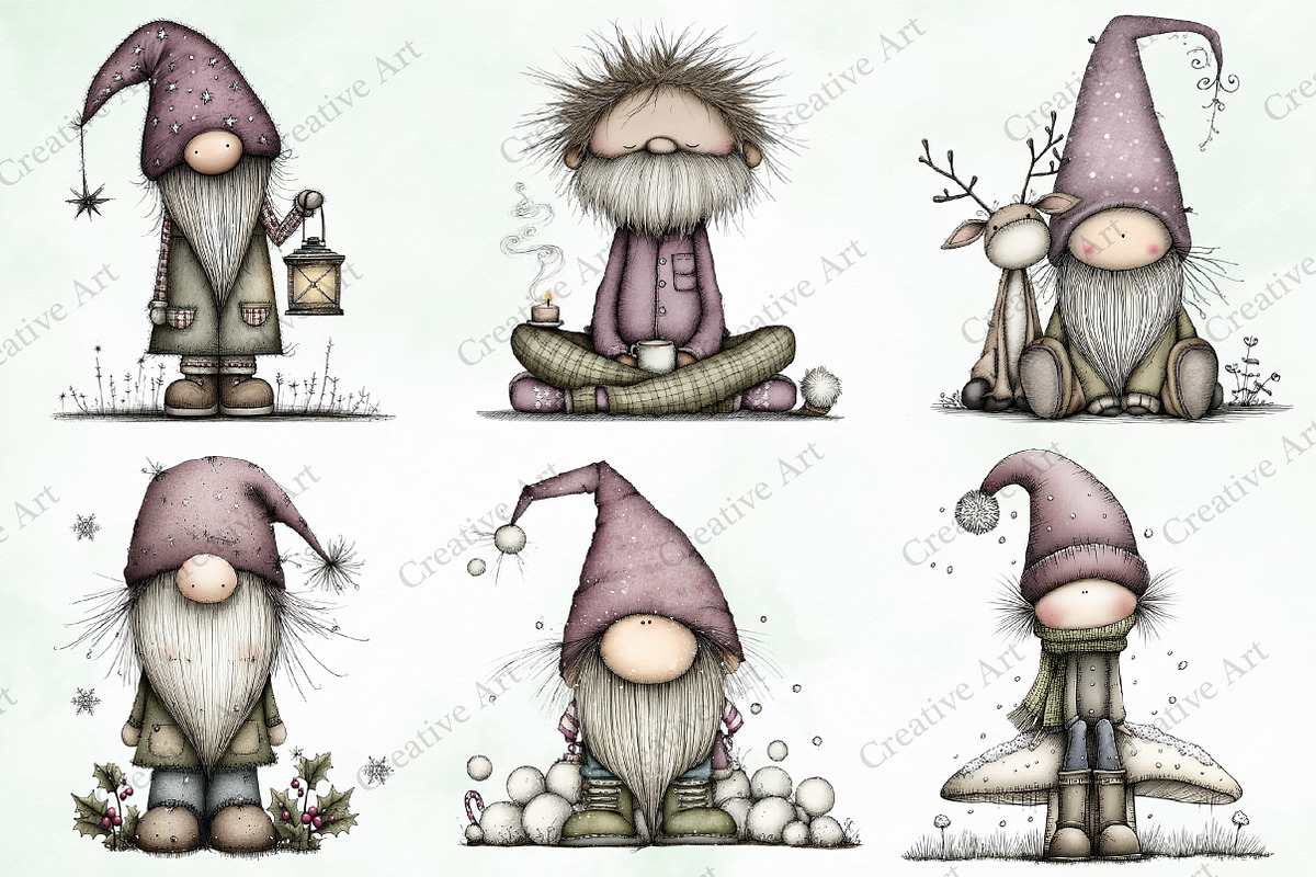 Whimsical Christmas Gnome Clipart, an Illustration by Creative Art (Photo 5 of 10)