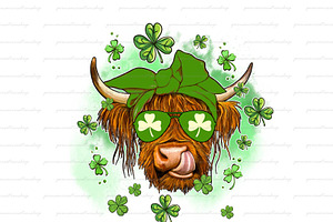 St Patrick's Day Highland Cow PNG