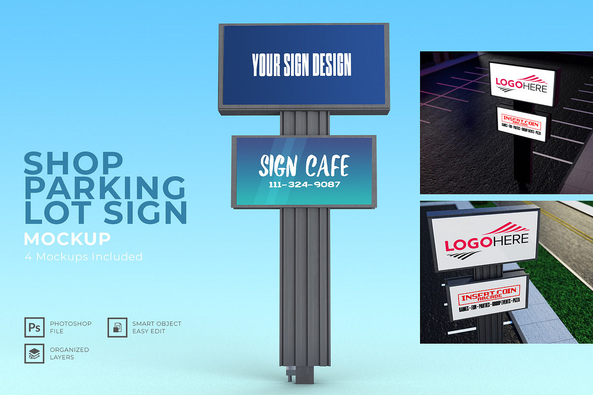 Outdoor Parking Lot Sign Mockup, a Product Mockup by IFBdesign (Photo 1 of 6)