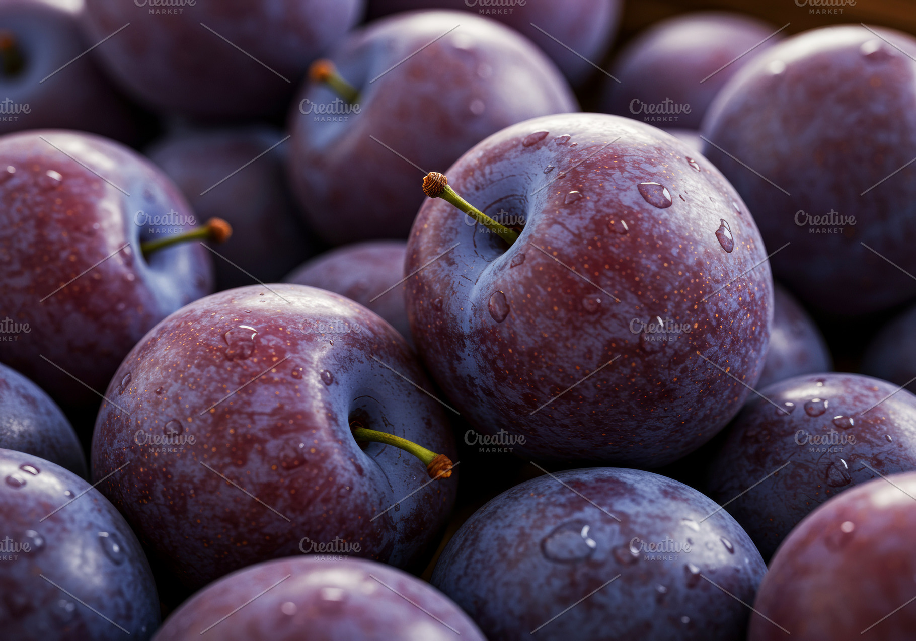 Fresh ripe plums with water drops on, a Food & Drink Photo by professorinc