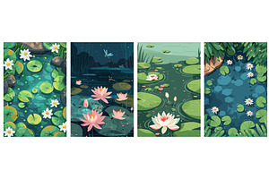 Water lily pond landscape posters, an Object Illustration by Valerie Bodnar