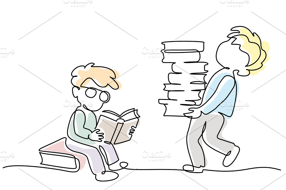 Two boys pupils sitting and standing, an Education Illustration by Valenty (Photo 1 of 3)