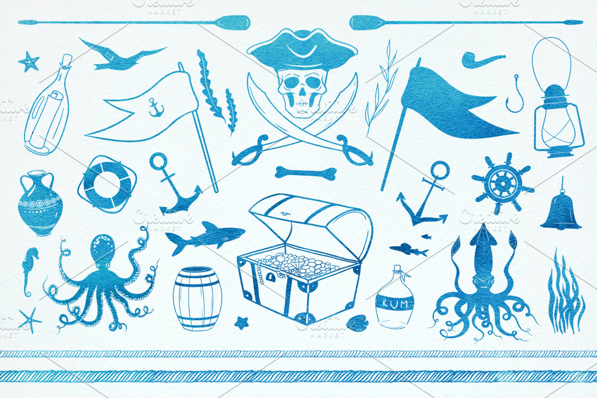 Ocean is calling: nautical clipart, an Animal Illustration by harmonia_green_art (Photo 3 of 9)