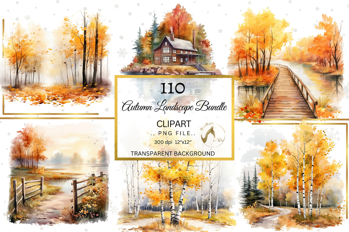 Watercolor Autumn Landscape Clipart, an Illustration by NiiiNArt (Photo 6 of 10)