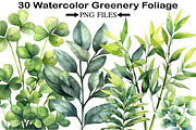 Watercolor Greenery Foliage Clipart, an Illustration by Black Bird Studio (Thumbnail 1 of 5)