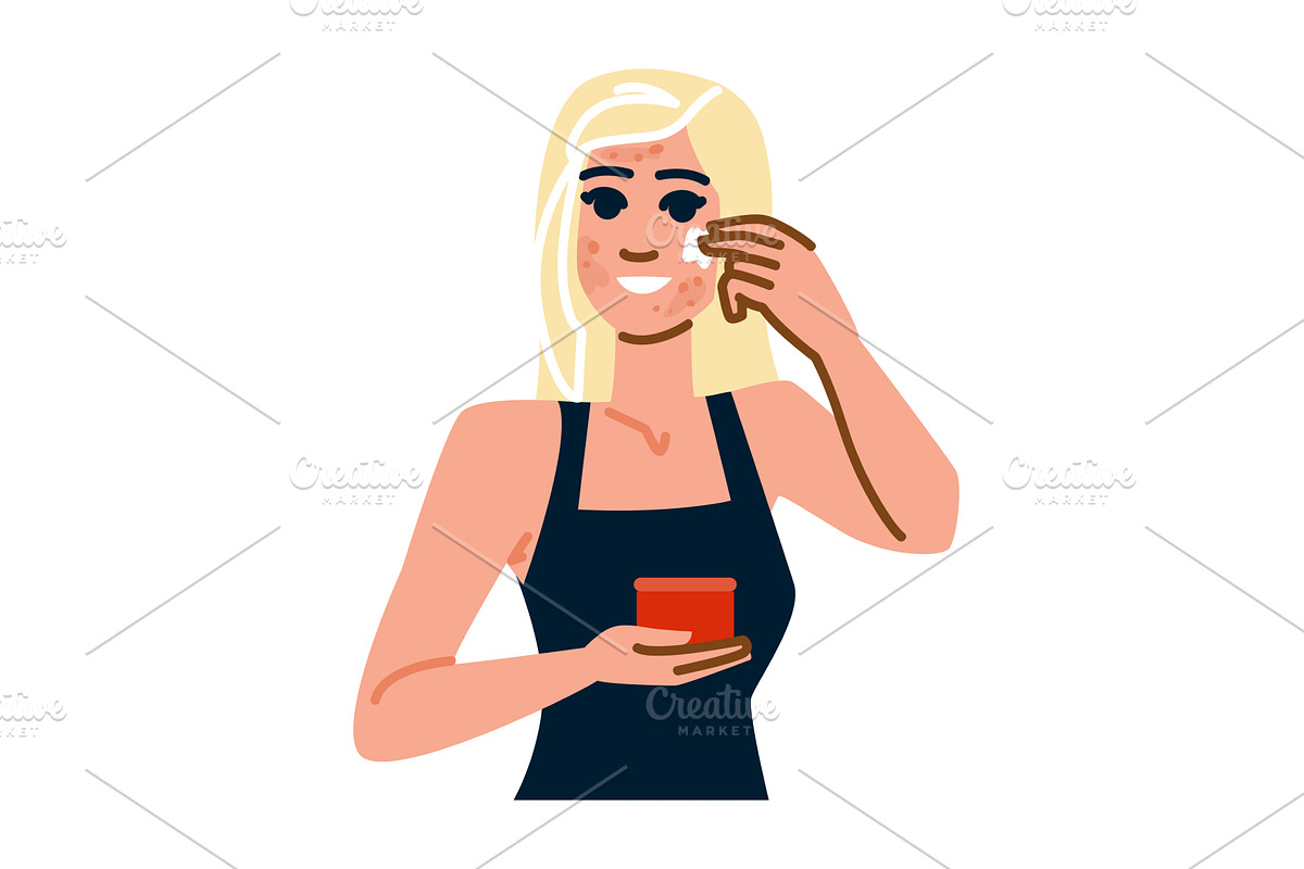 Young woman applying cream for acne, an Object Illustration by pikepicture