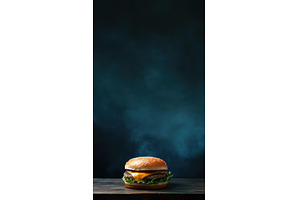 Cheesy burger on wooden table, a Food & Drink Photo by Beautiful things