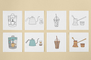 Coffee Doodle Illustrations Set