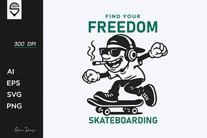 Find Your Freedom Skateboarding, a Sport Illustration by shaondesigns