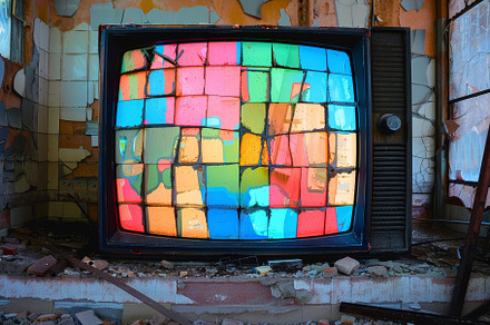 Old television set displaying a vibr, a Photo by Iftikhar Alam