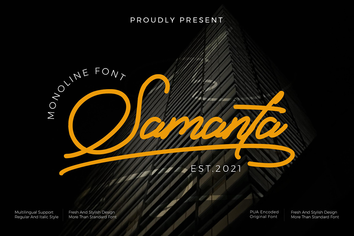 Samanta - Monoline font, a Script Font by mahstudios (Photo 1 of 8)