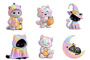 Whimsical Halloween Cat Clipart, a Seasonal Illustration by DreamArtGraphic (Thumbnail 5 of 5)