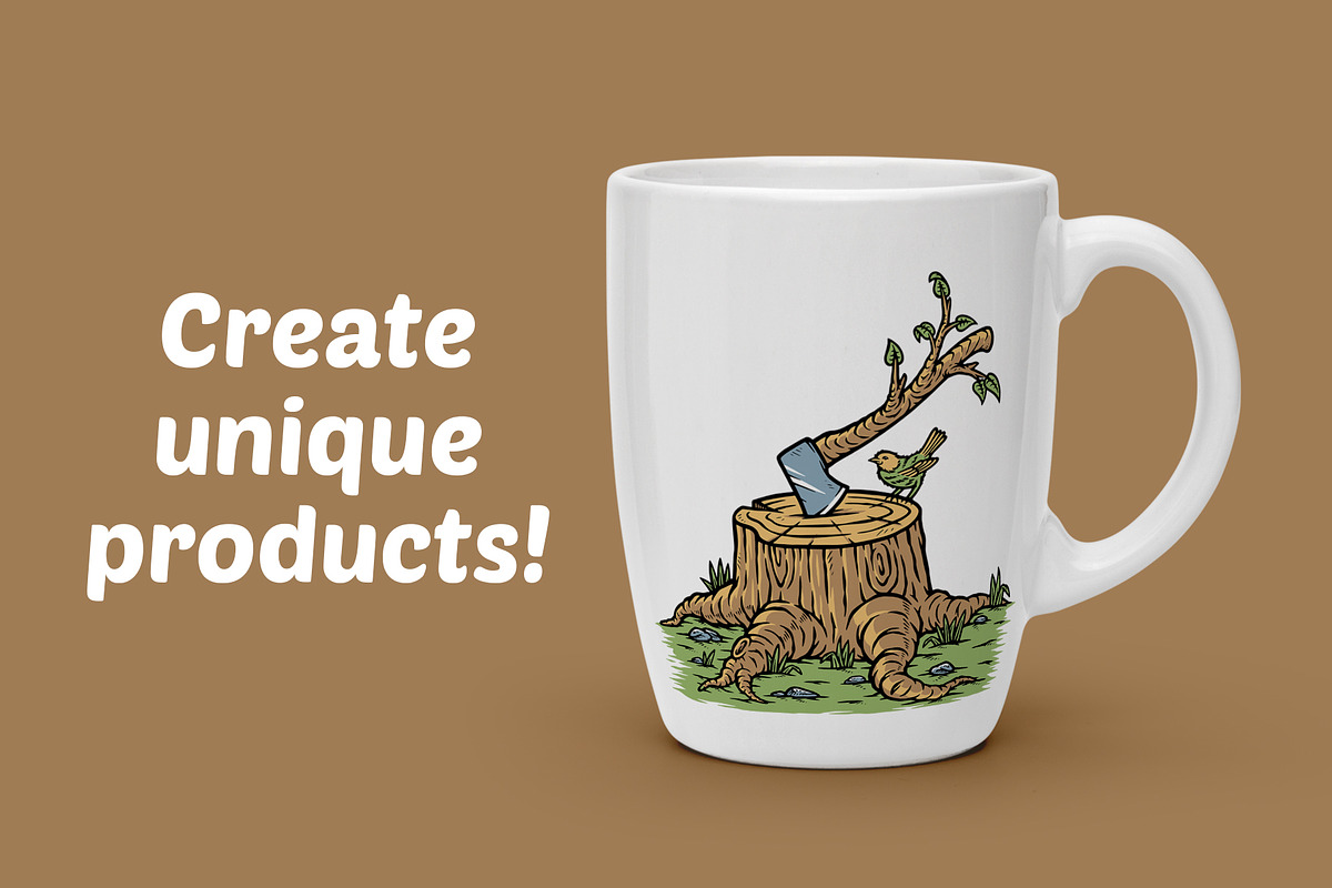tree stump and ax in nature, a Person Illustration by gunaonedesign (Photo 2 of 4)