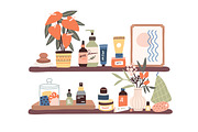 Cosmetics, beauty products on shelf, an Object Illustration by Good Studio (Thumbnail 1 of 3)